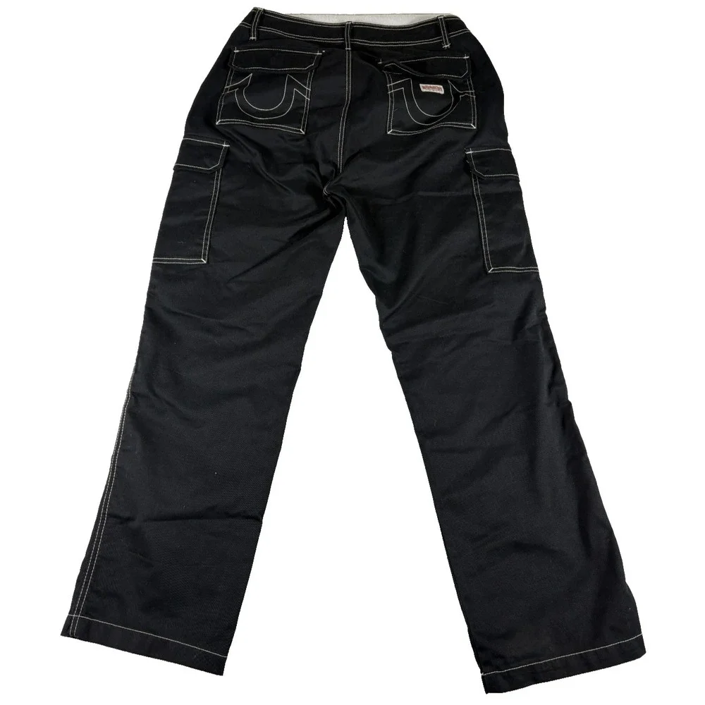 True Religion Cargo Pants Men 32 Black Cotton Dark Wash Straight Leg Casual Wear